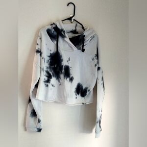 Tie-Dye Sweatshirt Women 2X/3X Black and White Hoodie Casual Crop Top Academia